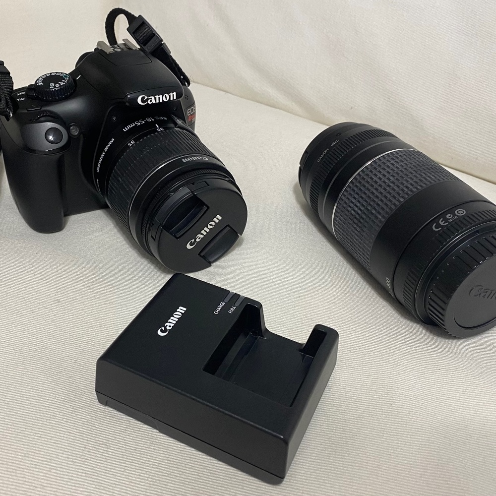 Canon EOS Rebel T3 with 18-55mm Lens, additional 75-300mm Lens and Charger